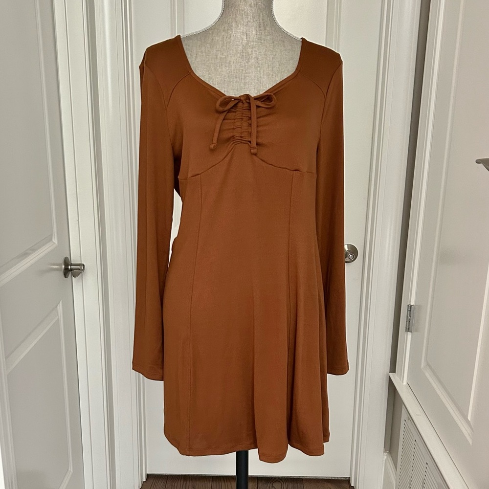 NWT Sonoma Juniors Brown Long Sleeve Princess Fit & Flare Dress Size Large